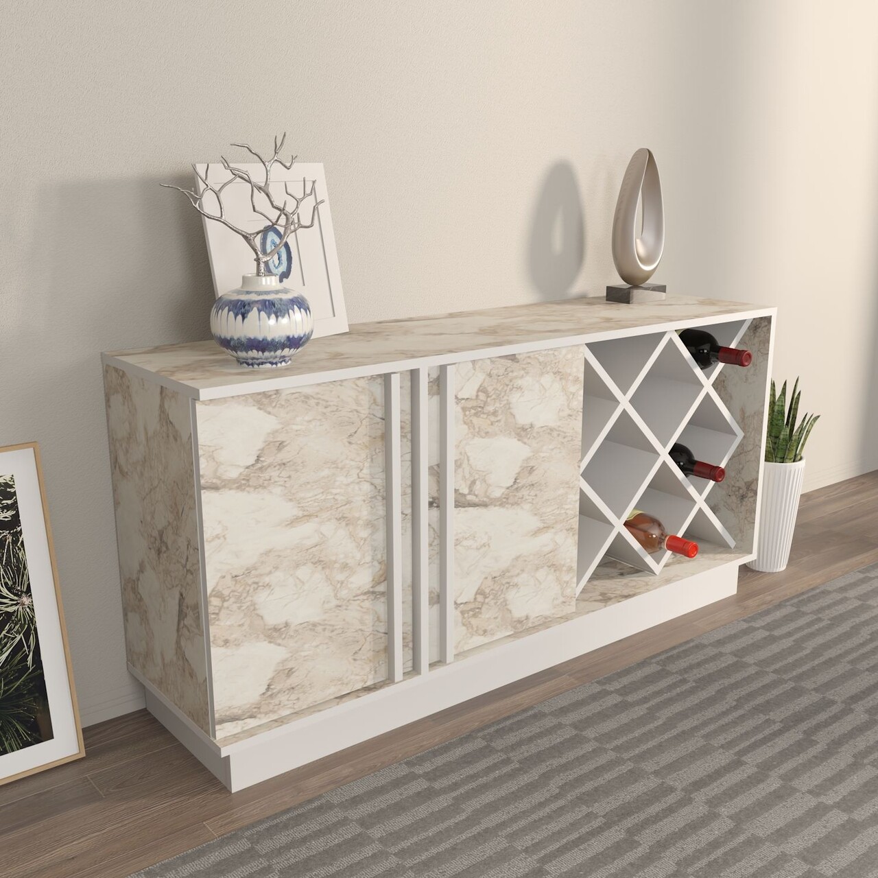 Bufet, Hanah Home, Luna, 148x70x40 cm, Alb / Efes - imagine 6